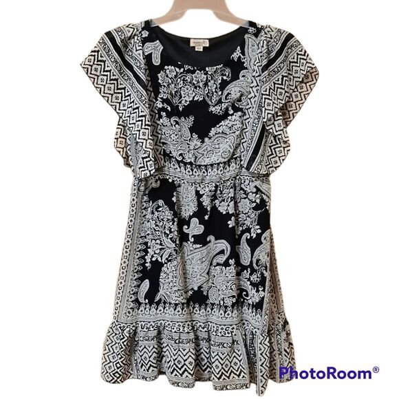 Dresses & Skirts - One World Dress Sz L Black White Flowy Paisley Blouson Sheath Tunic